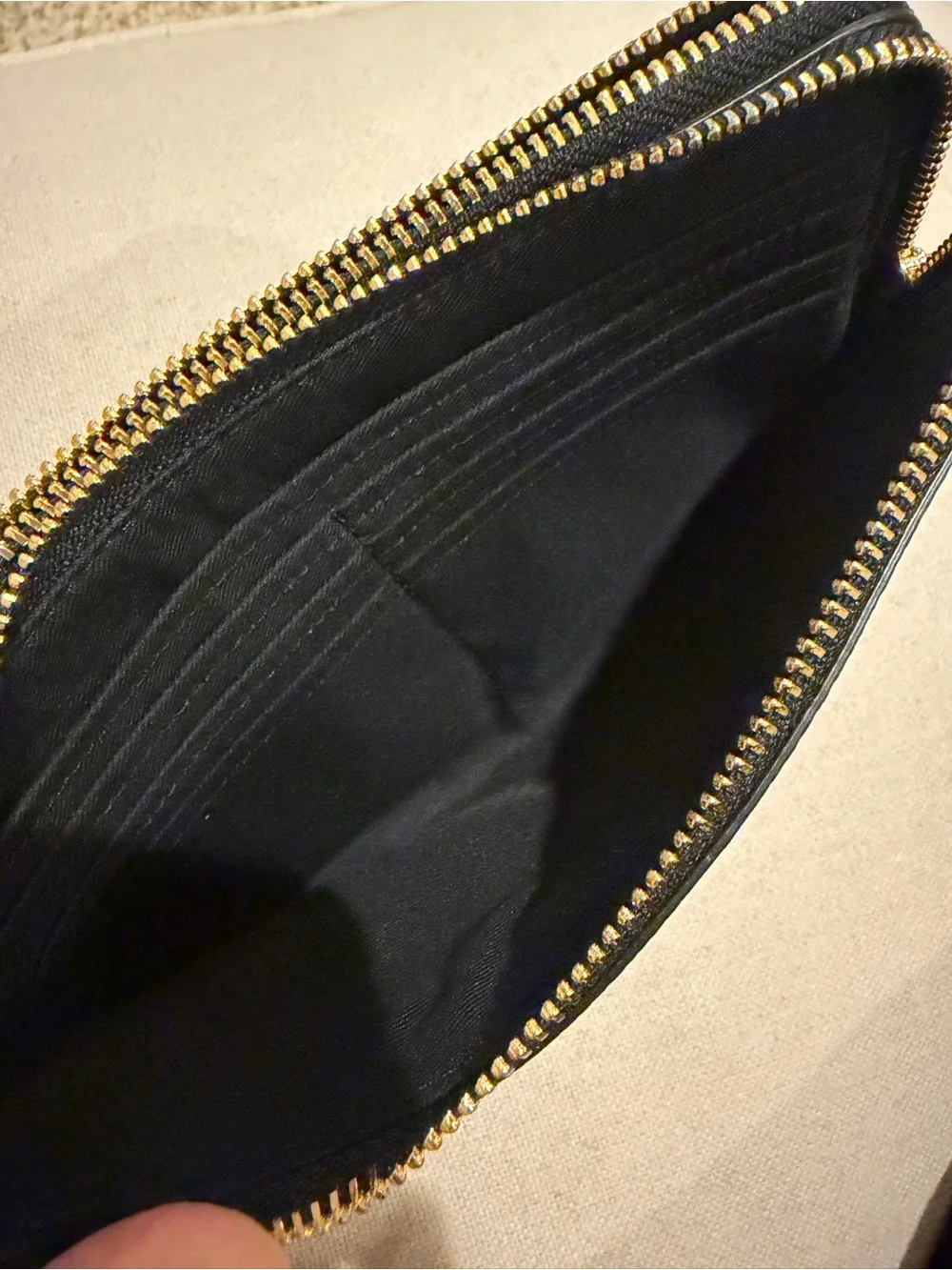 NWOT Coach Double Zip Black Pebbled Leather Wristlet with Gold Hardware